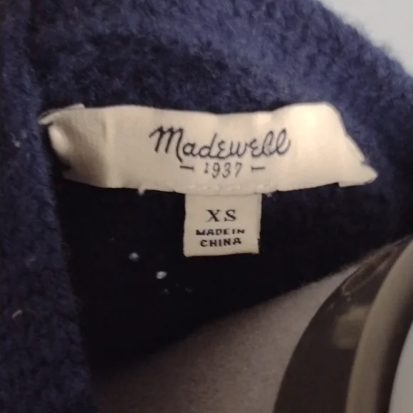 Madewell 100%Merino Wool Navy and Cream Striped Cardigan, Farm, Vacation, Y2K - Picture 2 of 12